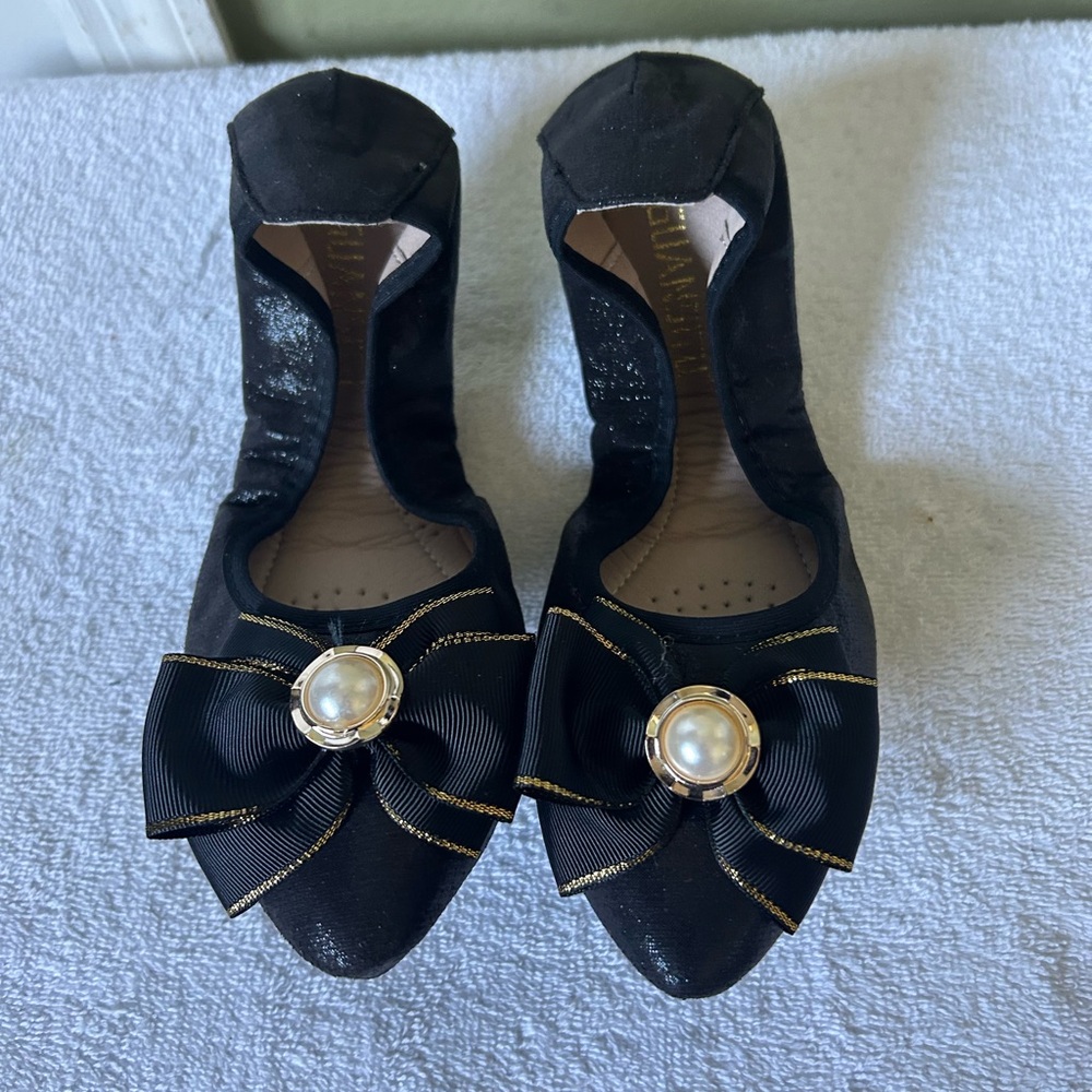 NWOB Black Bow Flats with Pearl Accent